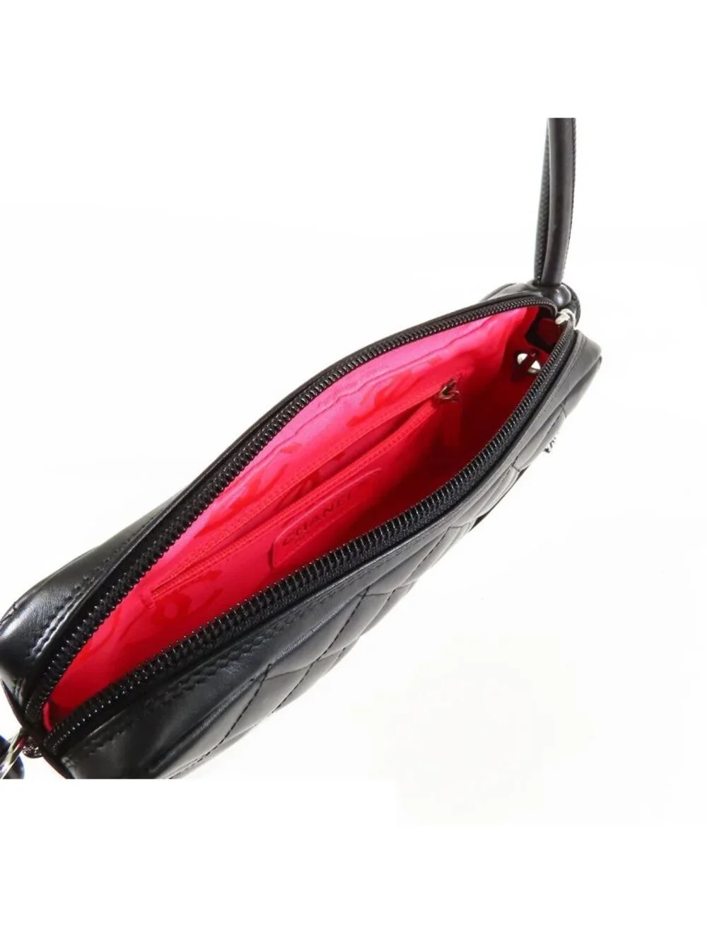 Chanel Cambon Line Black Pink Silver Leather Shoulder Bag